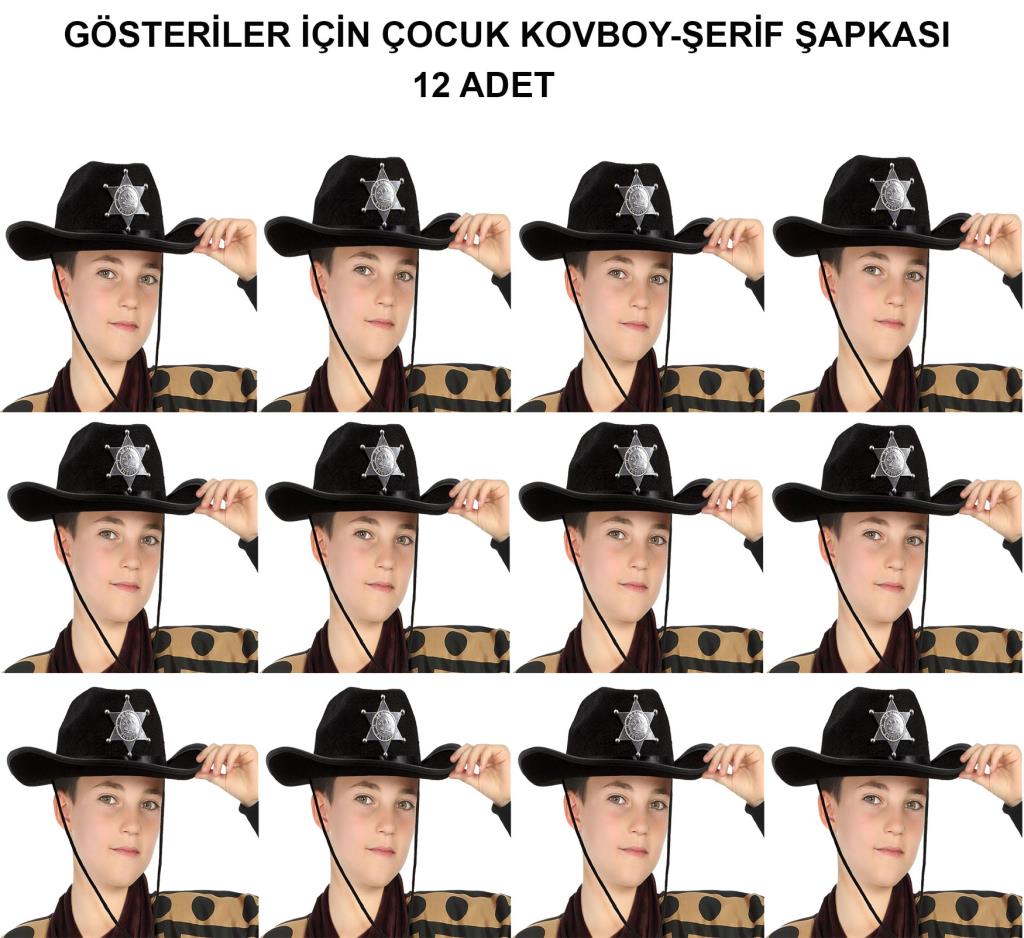 Nessiworld Kovboy Şerif Şapkası Siyah 12 Adet - Kostüm, Parti ve Gösteri Şapkası
