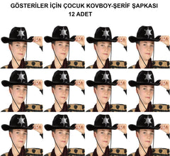 Nessiworld Kovboy Şerif Şapkası Siyah 12 Adet - Kostüm, Parti ve Gösteri Şapkası
