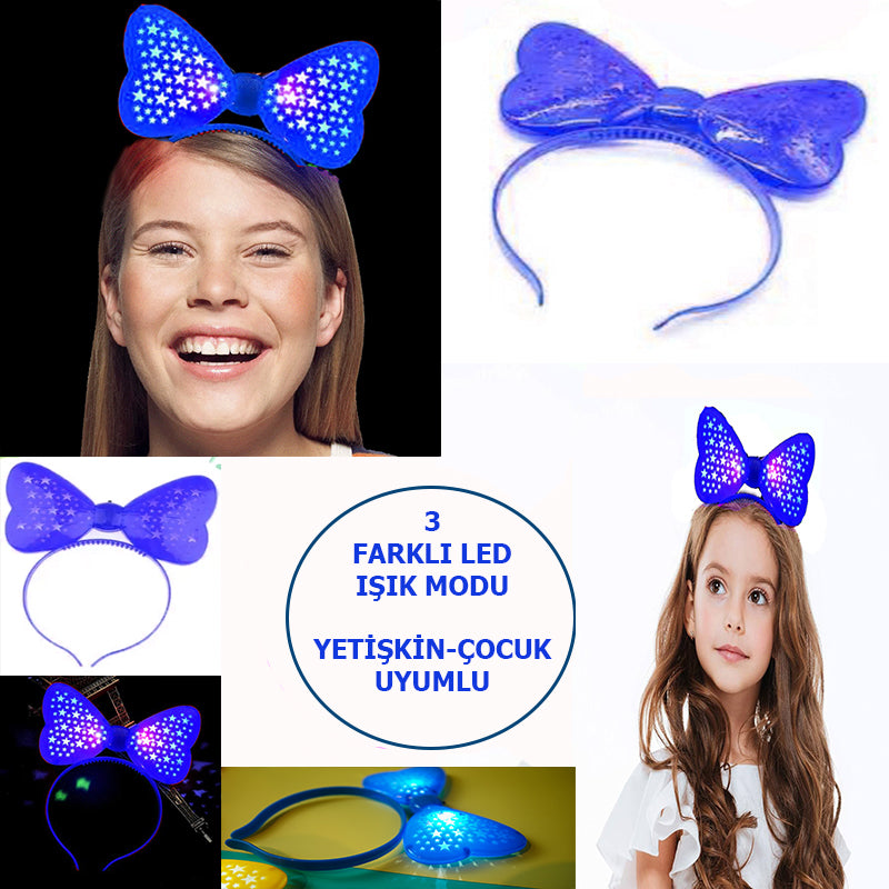 Nessiworld LED Light &amp; Battery Operated 3 Different Modes Light Up Starry Bow Party Crown Blue Color 19x15 cm