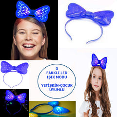 Nessiworld LED Light &amp; Battery Operated 3 Different Modes Light Up Starry Bow Party Crown Blue Color 19x15 cm