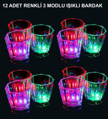 Nessiworld LED Işıklı Eğlence Bardakları - 3 Modlu Renk Değiştiren Bardak 12 Adet