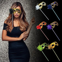 Nessiworld Luxury Stone Handle Masquerade Mask Black Color 35 cm