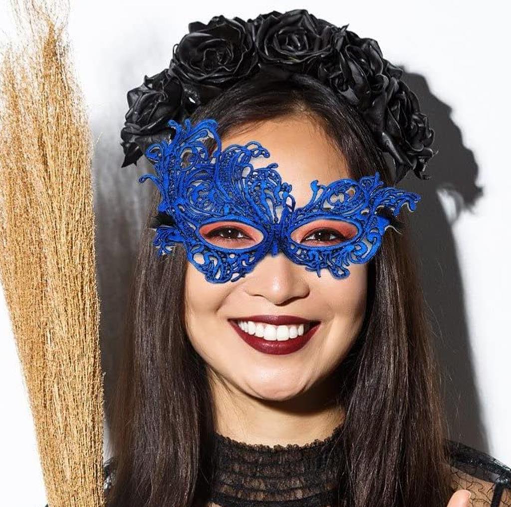 Nessiworld Blue Color Lace Cut Lace Embroidered Prom Party Mask