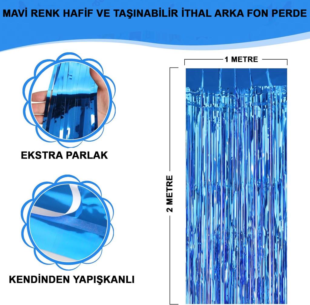 NessiWorld Blue Color Extra Metallized Shiny Fringed Background Curtain Imported A Quality 1x2 Meters