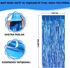 NessiWorld Blue Color Extra Metallized Shiny Fringed Background Curtain Imported A Quality 1x2 Meters