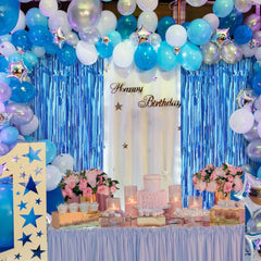 NessiWorld Blue Color Extra Metallized Shiny Fringed Background Curtain Imported A Quality 1x2 Meters