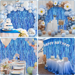NessiWorld Blue Color Extra Metallized Shiny Fringed Background Curtain Imported A Quality 1x2 Meters