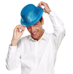 Nessiworld Blue Color Glittery Bowler Round Party Hat 24x26 cm