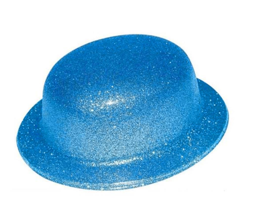 Nessiworld Blue Color Glittery Bowler Round Party Hat 24x26 cm