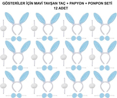 Nessiworld Mavi Tavşan Kostüm Seti – Taç, Papyon, Ponpon (12’li Paket)