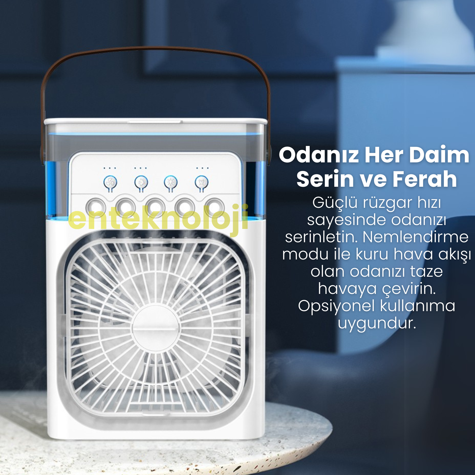 Meanyou 4’ü 1 Arada Taşınabilir Mini Klima Fanı – Nemlendirici, Gece Lambalı Sessiz Soğutucu USB Şarjlı, 3 Hız Ayarı, Kompakt Tasarım - MeanYou