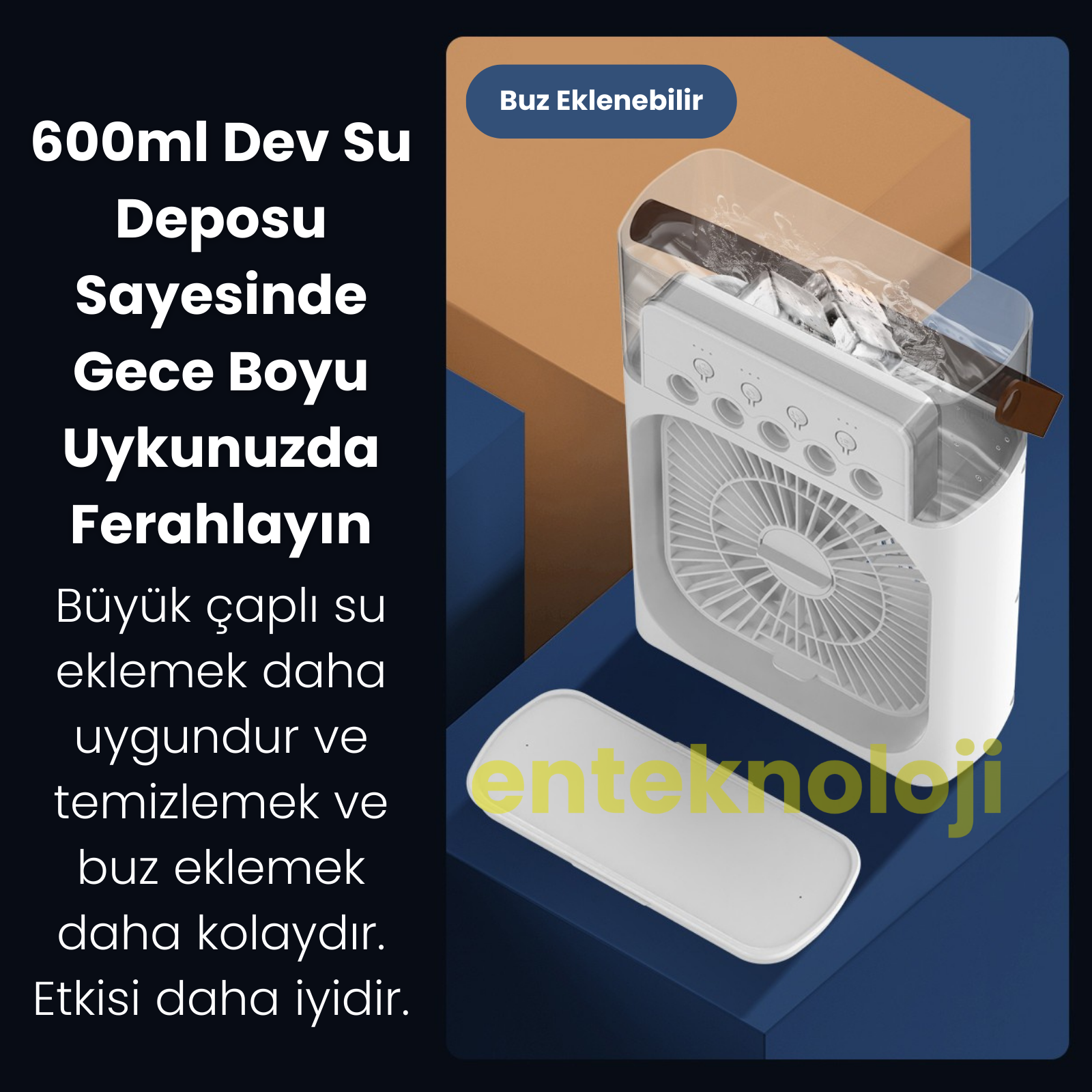 Meanyou 4’ü 1 Arada Taşınabilir Mini Klima Fanı – Nemlendirici, Gece Lambalı Sessiz Soğutucu USB Şarjlı, 3 Hız Ayarı, Kompakt Tasarım - MeanYou