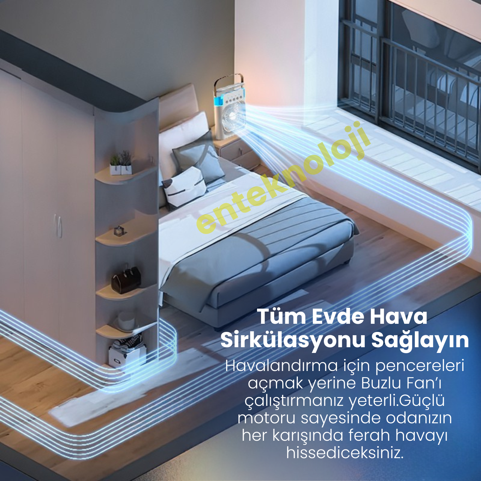 Meanyou 4’ü 1 Arada Taşınabilir Mini Klima Fanı – Nemlendirici, Gece Lambalı Sessiz Soğutucu USB Şarjlı, 3 Hız Ayarı, Kompakt Tasarım - MeanYou