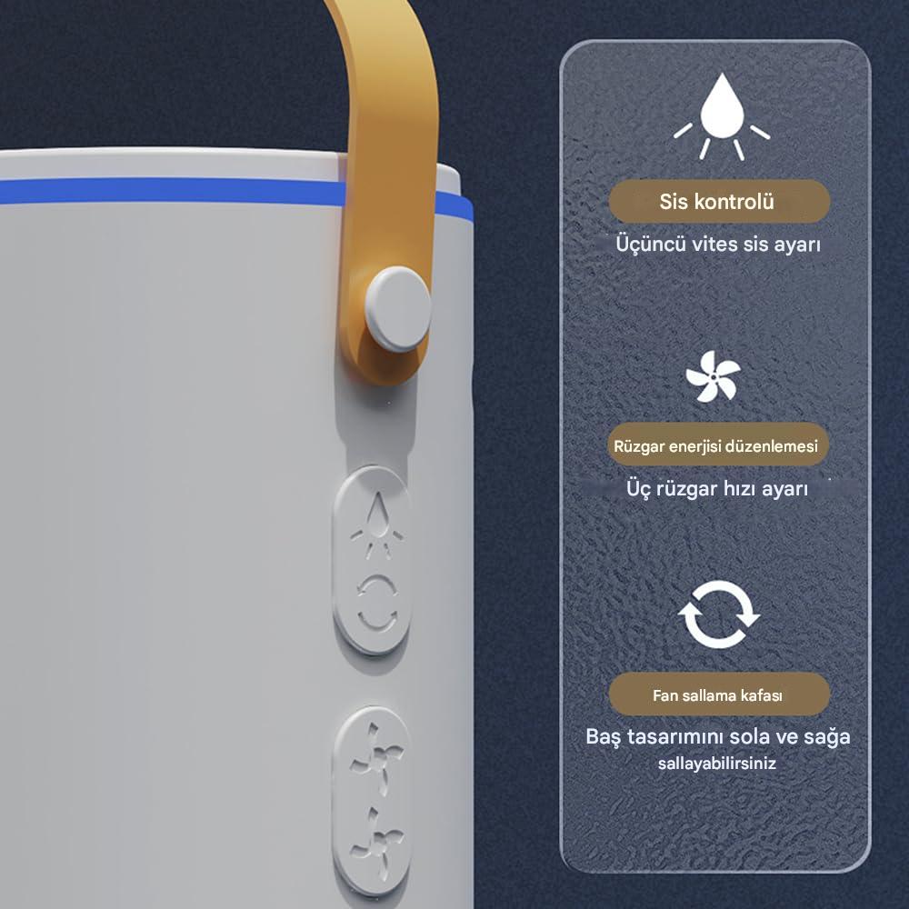 Meanyou Çift Başlıklı Buharlı Soğutucu Kule Fanı – Şarjlı, Nemlendirici, Renkli Işıklı, Taşınabilir Uzaktan Kumandalı - MeanYou