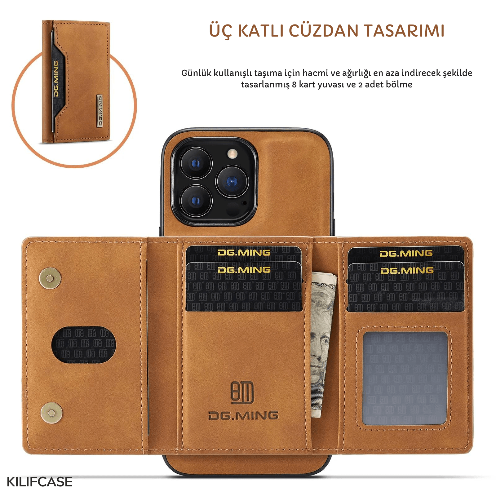 Meanyou Güçlü Manyetik Mıknatıs Ayrılabilir Kart Cüzdanlı 2in1 Deri iPhone Kılıf - MeanYou