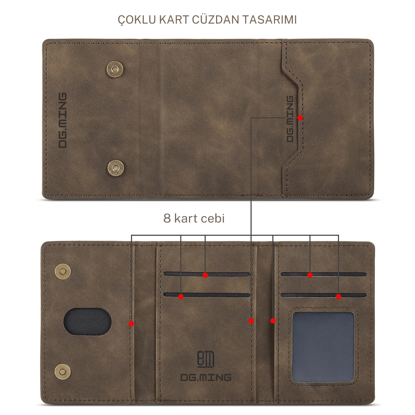 Meanyou Güçlü Manyetik Mıknatıs Ayrılabilir Kart Cüzdanlı 2in1 Deri iPhone Kılıf - MeanYou