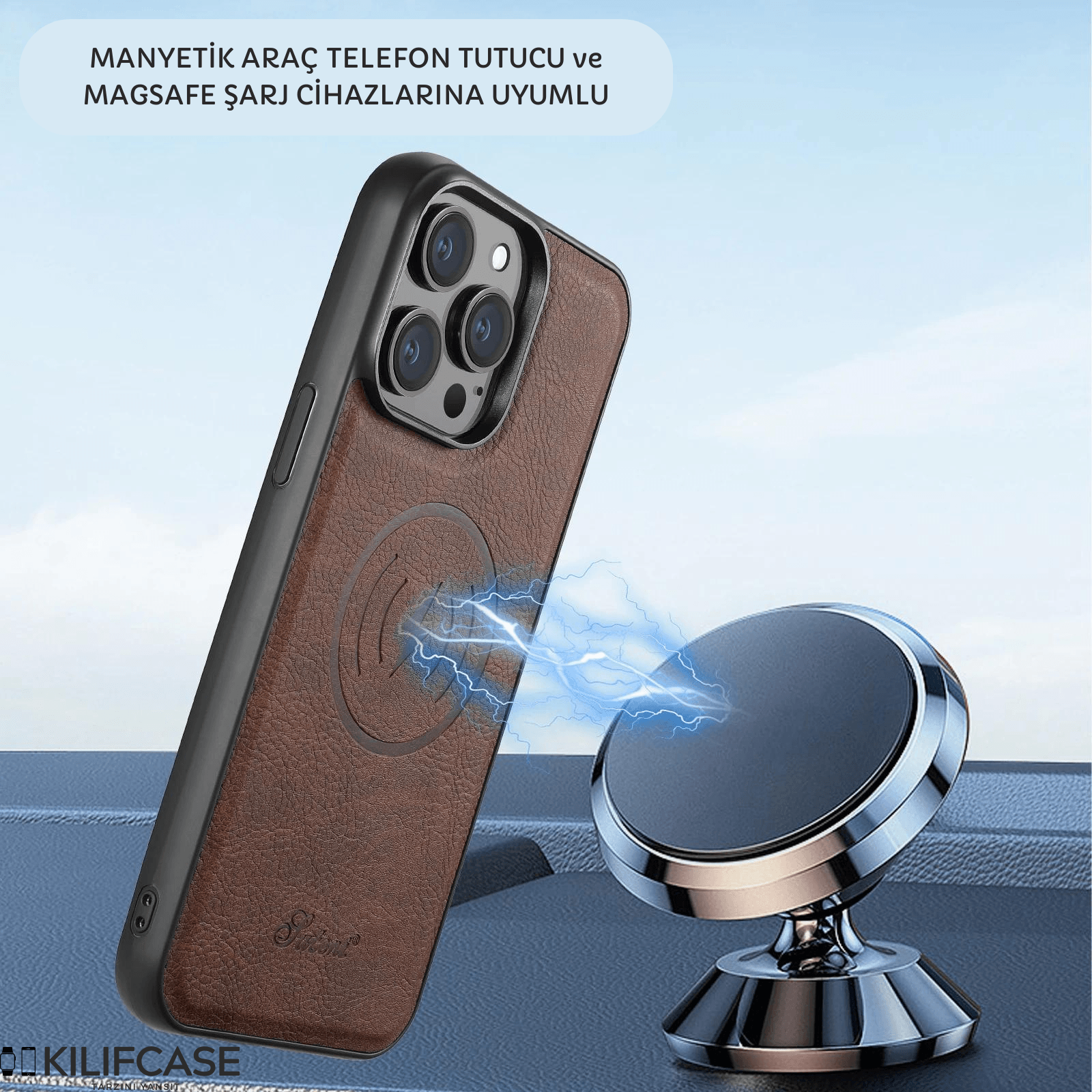 Meanyou Manyetik MagSafe Kart Cüzdanlı 2in1 Deri iPhone ve Samsung Telefon Kılıfı - MeanYou