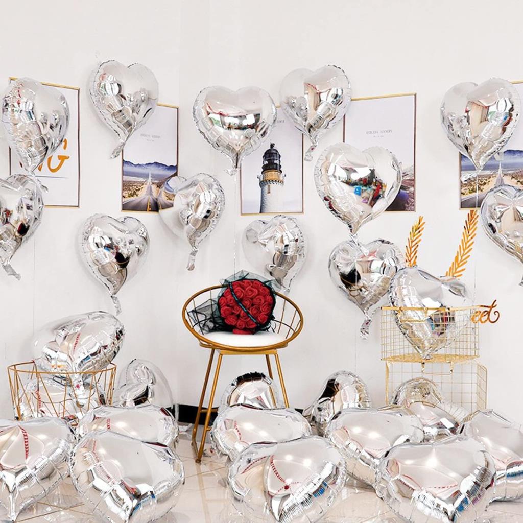 Nessiworld Metallized Shiny Silver Shaped Heart Flying Balloon Foil 45 cm 10 Pieces