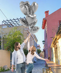 Nessiworld Metallized Shiny Silver Shaped Heart Flying Balloon Foil 45 cm 10 Pieces