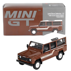 Nessiworld Mini GT 1/64 Land Rover Defender 110 1985 County Station Wagon Brun roux
