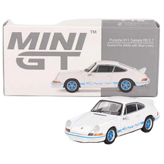 Nessiworld Mini GT 1/64 Porsche 911 Carrera RS 2.7 Grand Prix Blanc avec livrée bleue