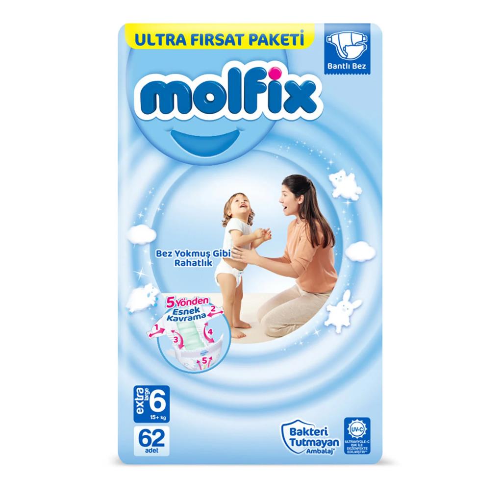Nessiworld Molfix Baby Diaper Ultra Opportunity Pack 6 Size 15+ Kg 62 Pieces