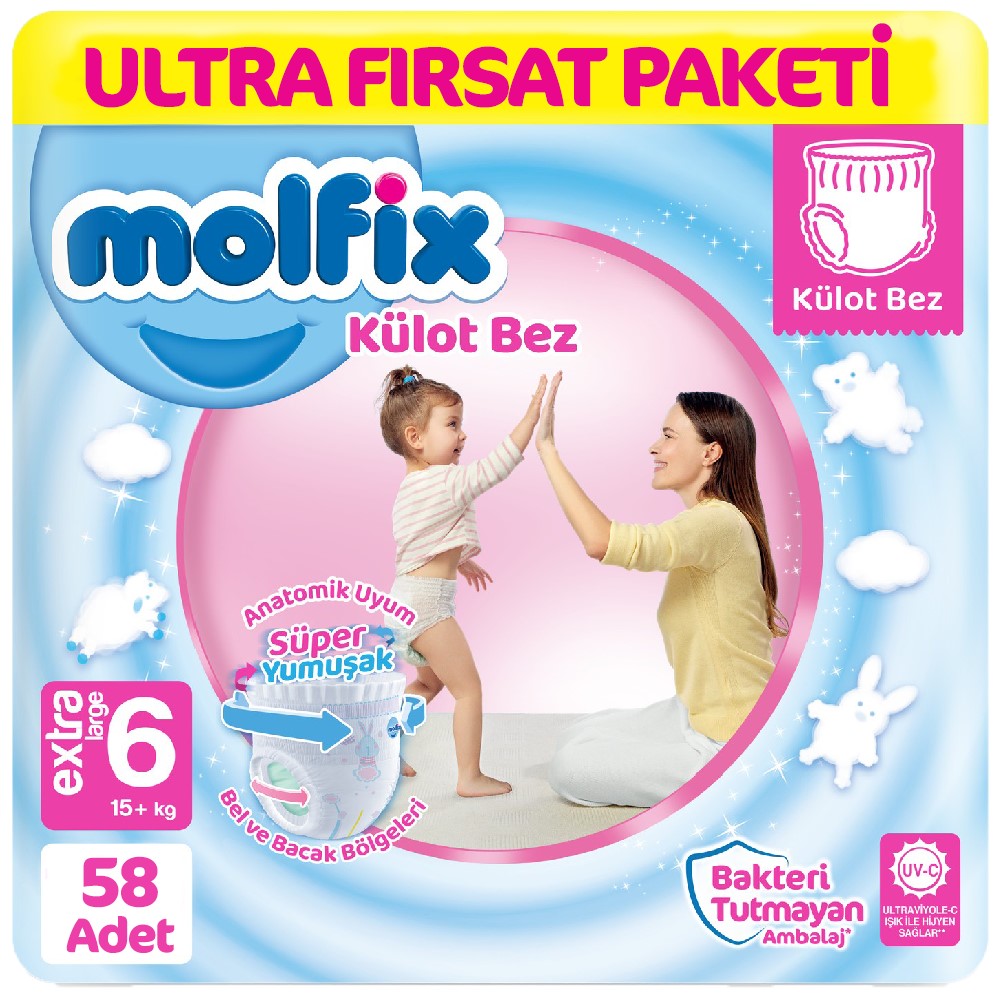 Nessiworld Molfix Külot Bez Ultra Fırsat Paketi 6 Beden 15+ Kg 58 Adet