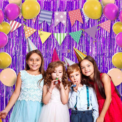 Nessiworld Purple Color Extra Metallized Shiny Fringed Background Curtain Imported A Quality 1x2 Meters