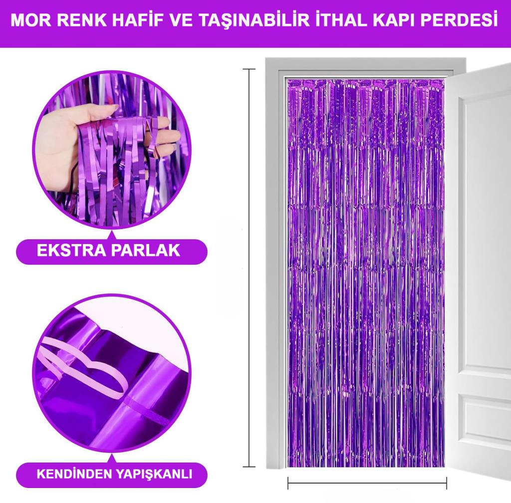 Nessiworld Purple Color Extra Metallized Shiny Fringed Background Curtain Imported A Quality 1x2 Meters
