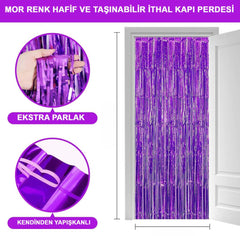 Nessiworld Purple Color Extra Metallized Shiny Fringed Background Curtain Imported A Quality 1x2 Meters