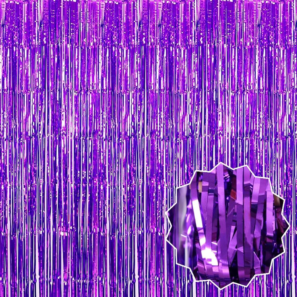 Nessiworld Purple Color Extra Metallized Shiny Fringed Background Curtain Imported A Quality 1x2 Meters