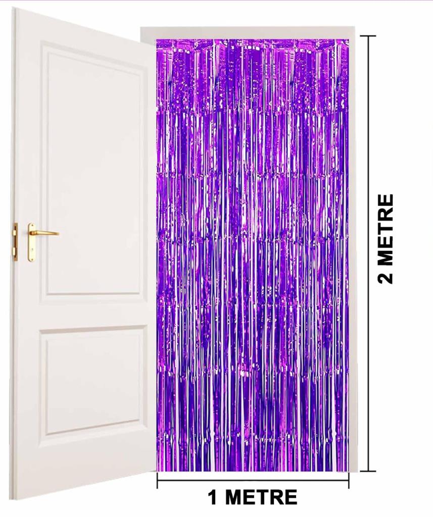 Nessiworld Purple Color Extra Metallized Shiny Fringed Background Curtain Imported A Quality 1x2 Meters