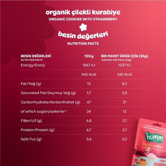 Nessiworld Humm Organik Vegan Çilekli Kurabiye 55 Gr