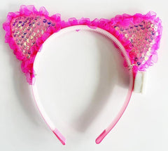 Nessiworld Fuchsia Sequined Led Light Cat Ear Crown with Lace Edges 17x19 cm