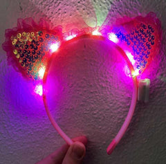 Nessiworld Pink Sequined Led Light Cat Ear Crown with Lace Edges 17x19 cm