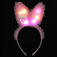 NessiWorld Pink Sequined Led Light Rabbit Ear Crown with Lace Edges 23x19 cm