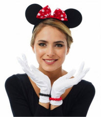 NessiWorld Kırmızı Fiyonklu Minnie Mouse Tacı ve Beyaz Eldiven Seti