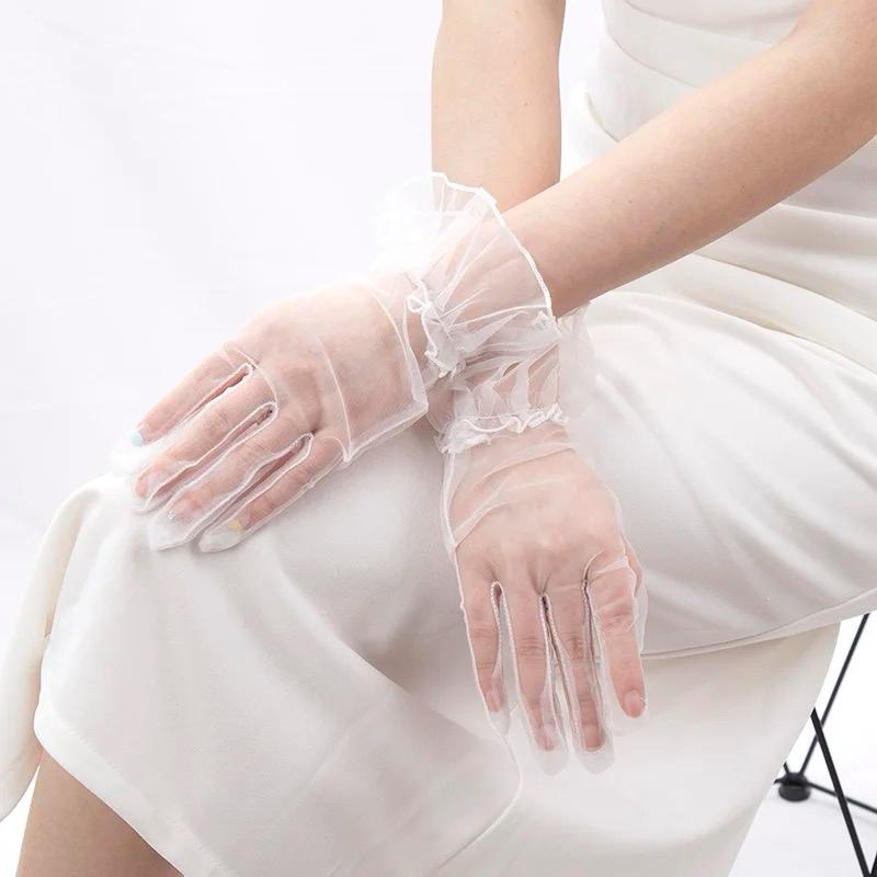 Nessiworld Short Length Lycra Lace Adult Tulle Gloves White Color