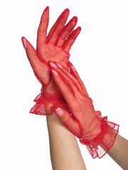 Nessiworld Short Length Lycra Lace Adult Tulle Gloves Red Color
