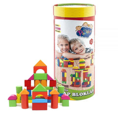 Nessiworld 100 Pieces Colorful Wooden Blocks in Cylinder Box