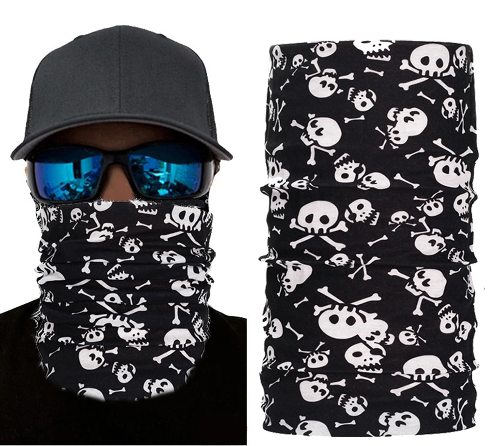 Nessiworld Black Color White Bone Skull Skeleton Printed Baf Buff Bandana 30x48 cm