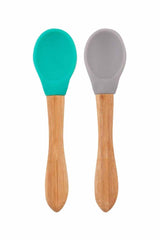 Nessiworld Bamboo Handle Silicone Feeding Spoon 2-Piece Aqua Green / Powder Grey