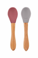 Nessiworld Bamboo Handle Silicone Feeding Spoon 2 Piece Velvet Rose / Powder Grey