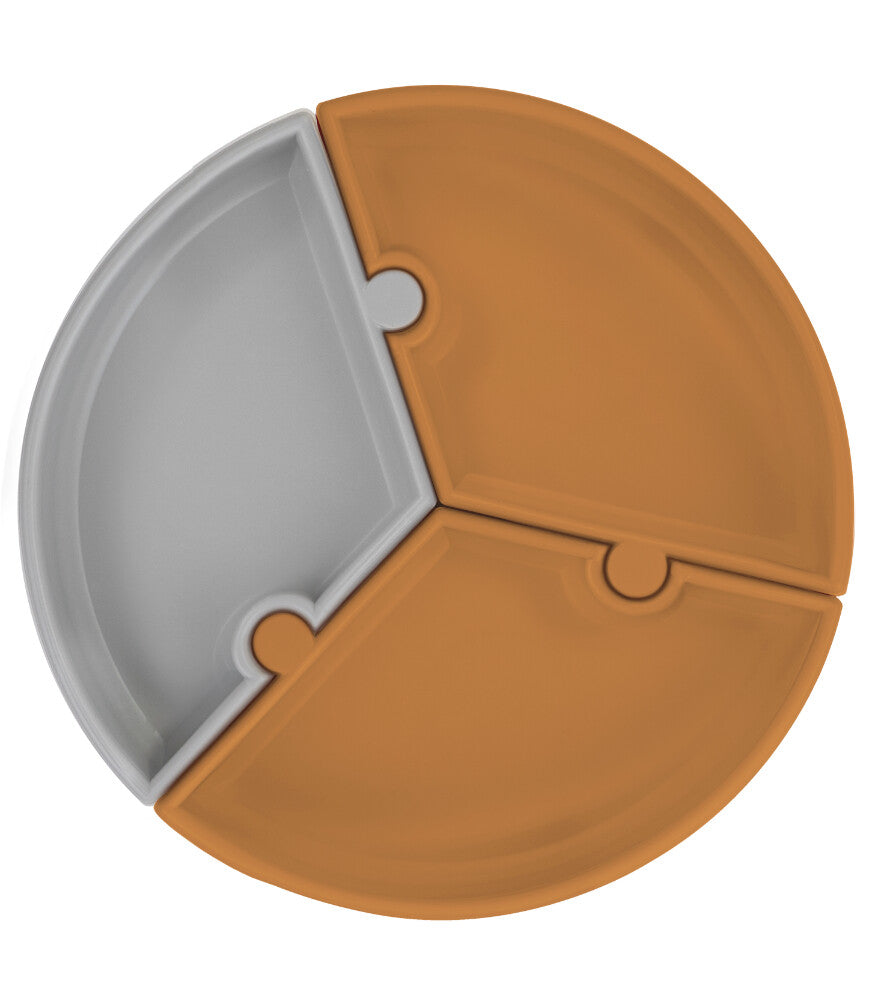 Nessiworld Puzzle Vacuum Based Silicone Plate Woody Brown / Powder Grey