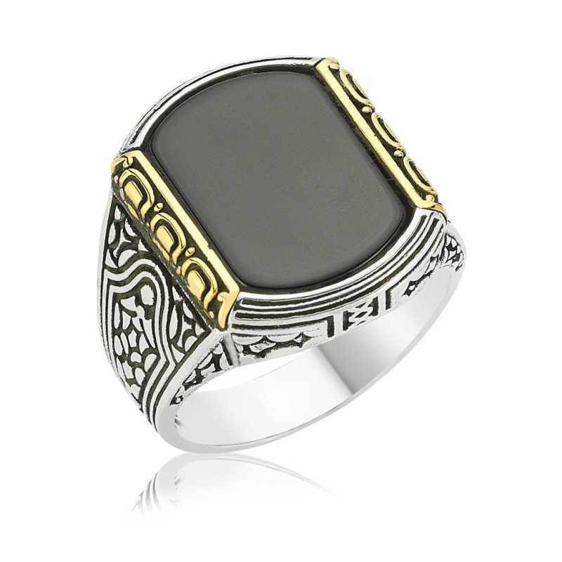 Bague homme en argent et pierre noire