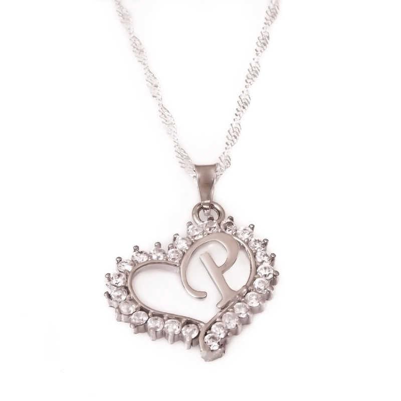Silver P Letter Heart Women's Necklace