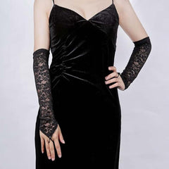 Nessiworld Finger Strap Elegant Night Chic Lace Gloves 40 cm