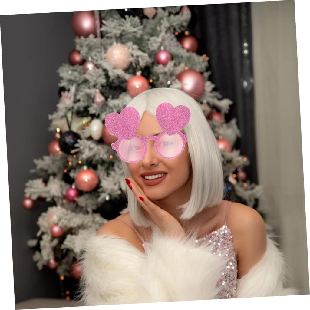 Nessiworld Pink Color Glitter Heart Figured Party Glasses