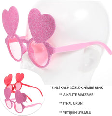 Nessiworld Pink Color Glitter Heart Figured Party Glasses