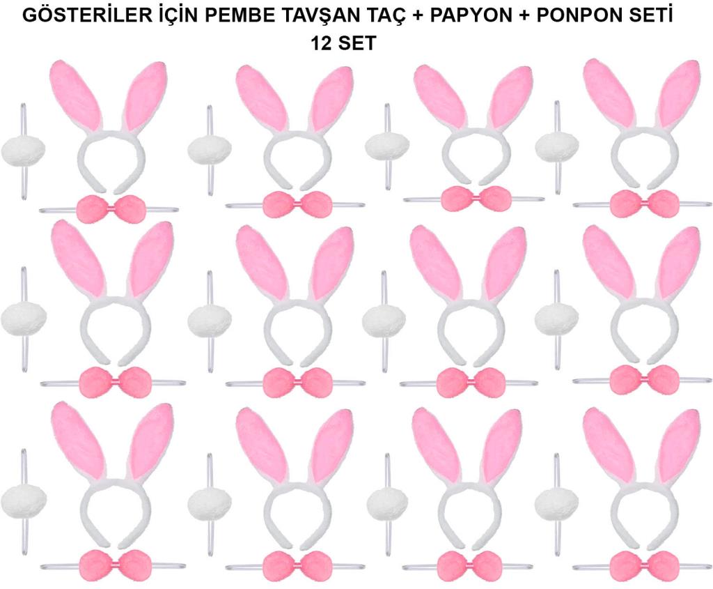 Nessiworld Pembe Tavşan Kostüm Seti – Taç, Papyon, Ponpon (12’li Paket)